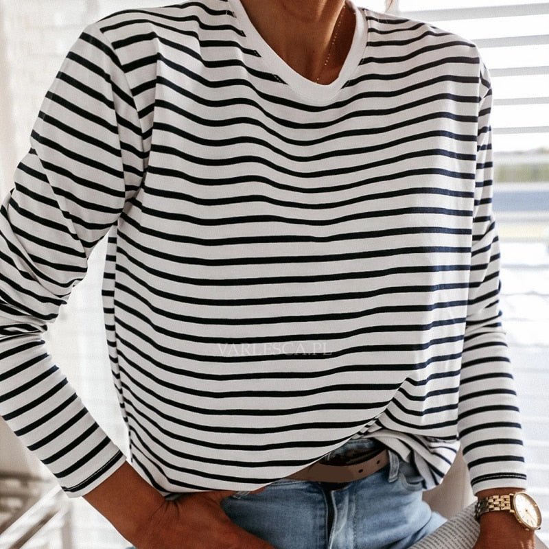 Camisa De Manga Listrada Feminina