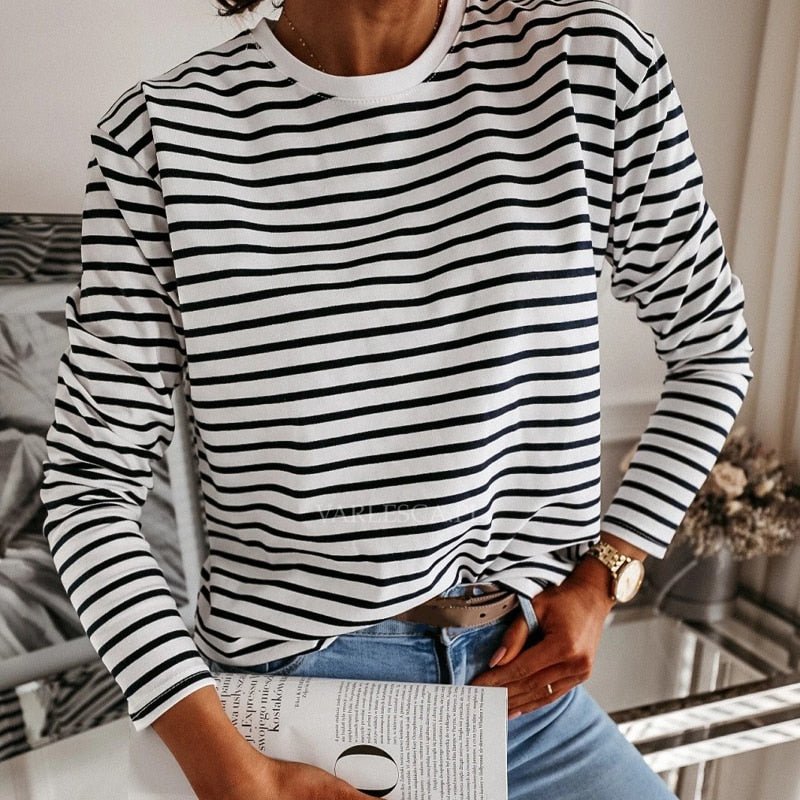 Camisa De Manga Listrada Feminina