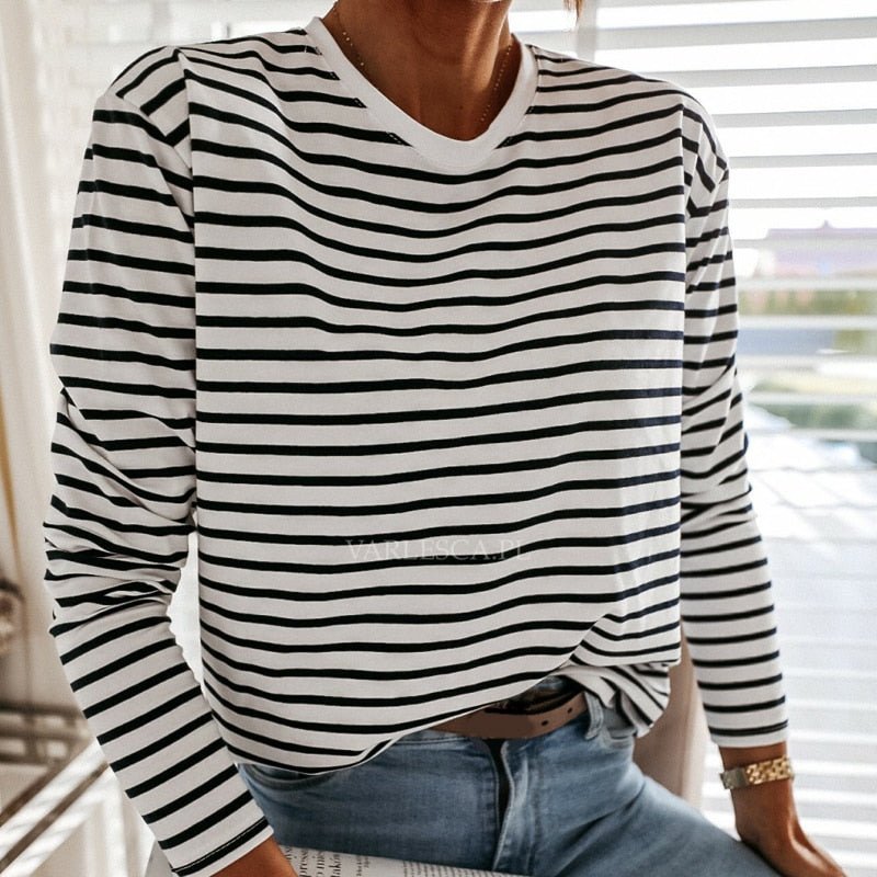 Camisa De Manga Listrada Feminina